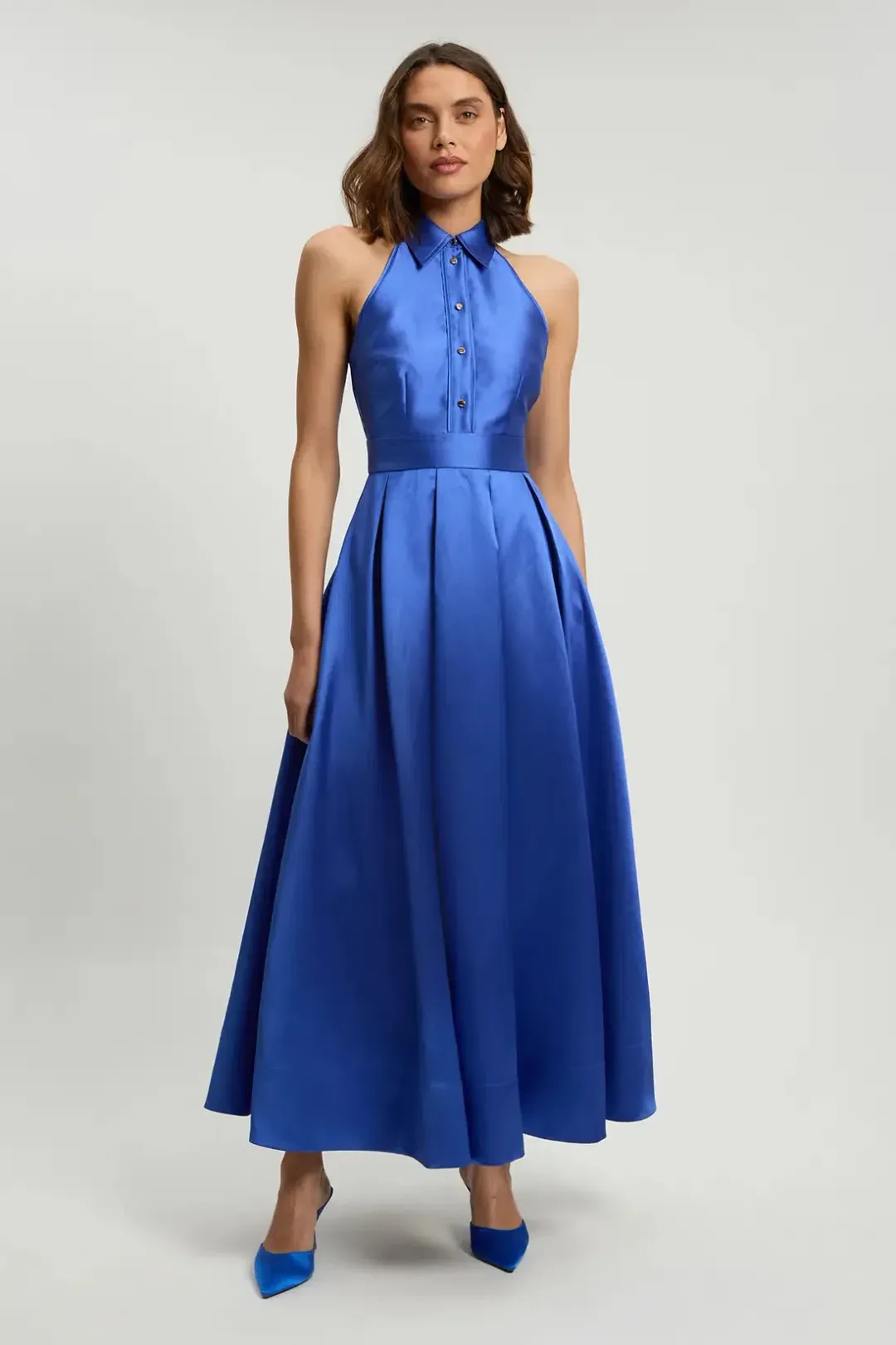 Karen Millen Forever Twill Collared Maxi Dress; cobalt; size 10 for rent on The Volte - main image