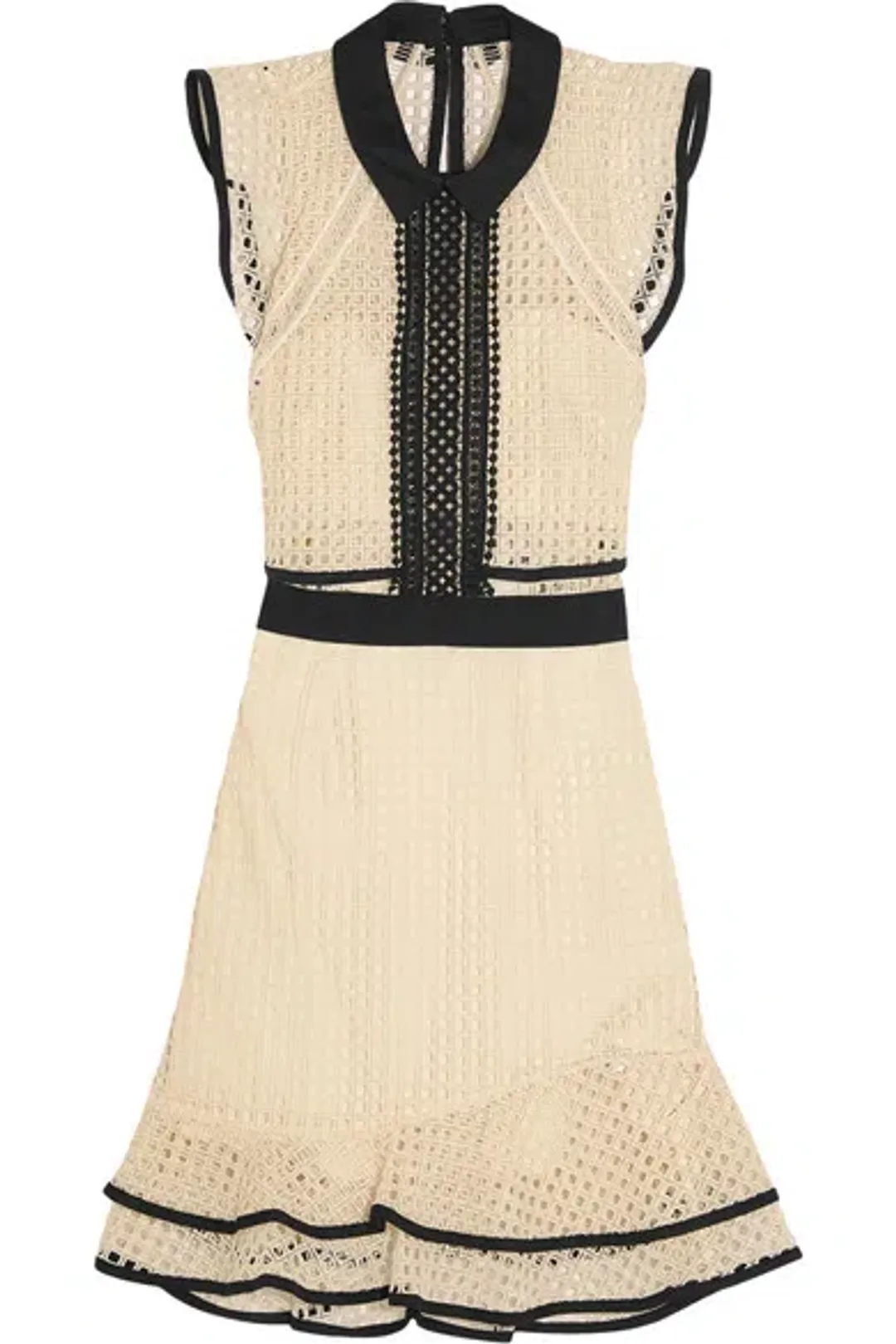 Self Portrait Contrast Flounced Mini Dress Cream & Black Size 10 for rent on The Volte - main image