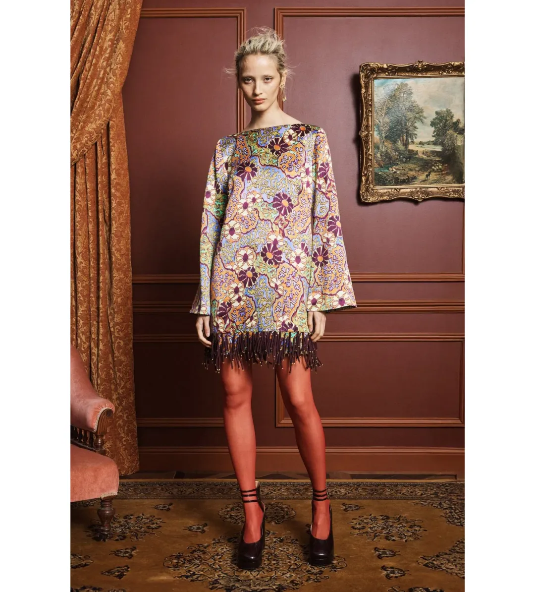 Alemais Joanna Low Back Fringe Mini Dress in Floral Print Size AU8 for rent on The Volte - main image