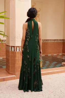 ALEMAIS Ophira Sequin Georgette Gown Dark Green Size 8 AU for rent on The Volte - image 3