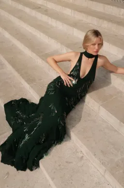 ALEMAIS Ophira Sequin Georgette Gown Dark Green Size 8 AU for rent on The Volte - image 7