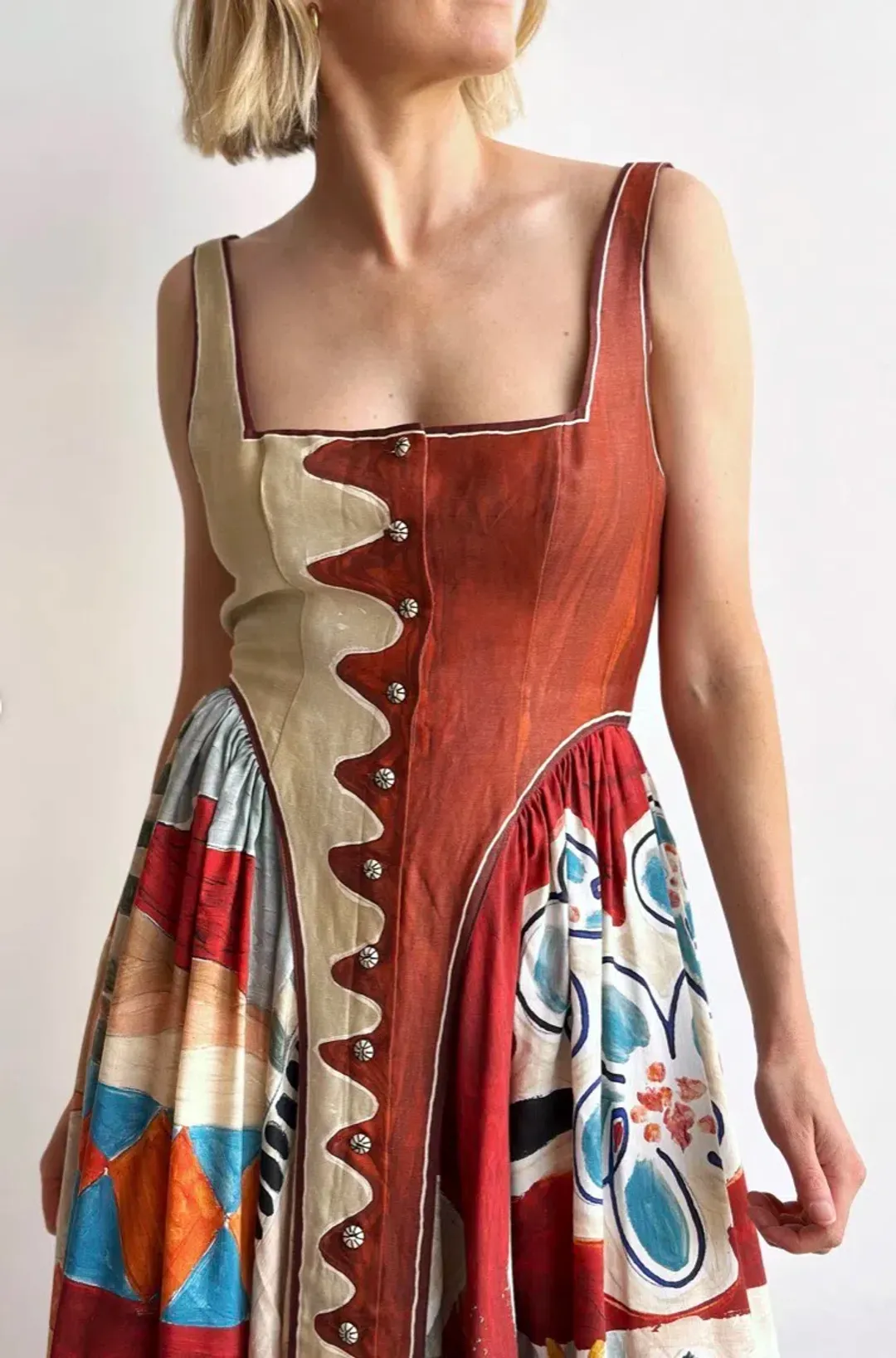 ALEMAIS Michelle Square Neck Midi Dress Multi Size 8 AU for rent on The Volte - main image