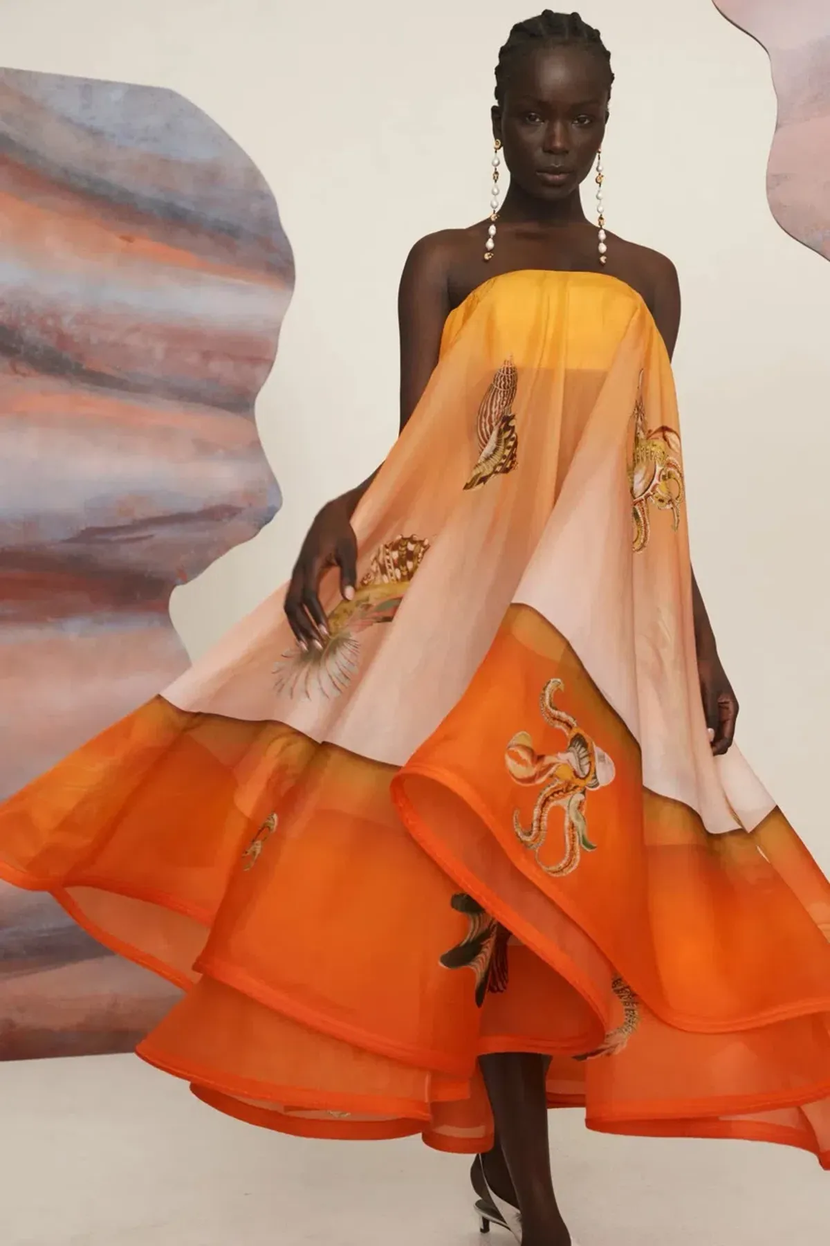 ALEMAIS Neptuna Silk Strapless Gown Orange Size 10 AU for rent on The Volte - main image