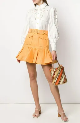 Zimmermann Super Eight Belted Linen Mini Skirt Mango 10 / 1 for rent on The Volte - image 1
