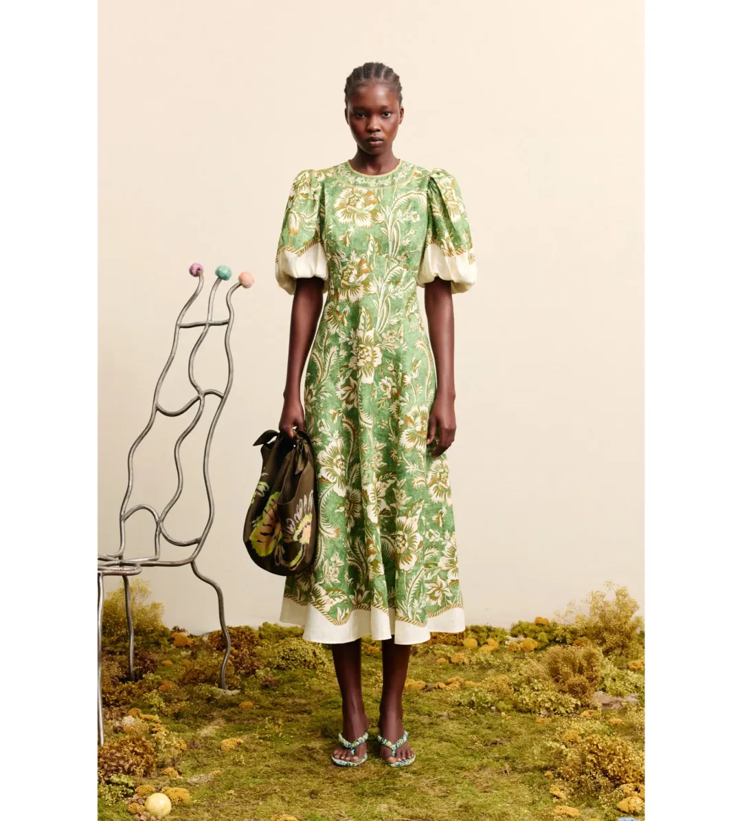Alemais Alessia Midi Dress in Green Floral Size AU8 for rent on The Volte - main image
