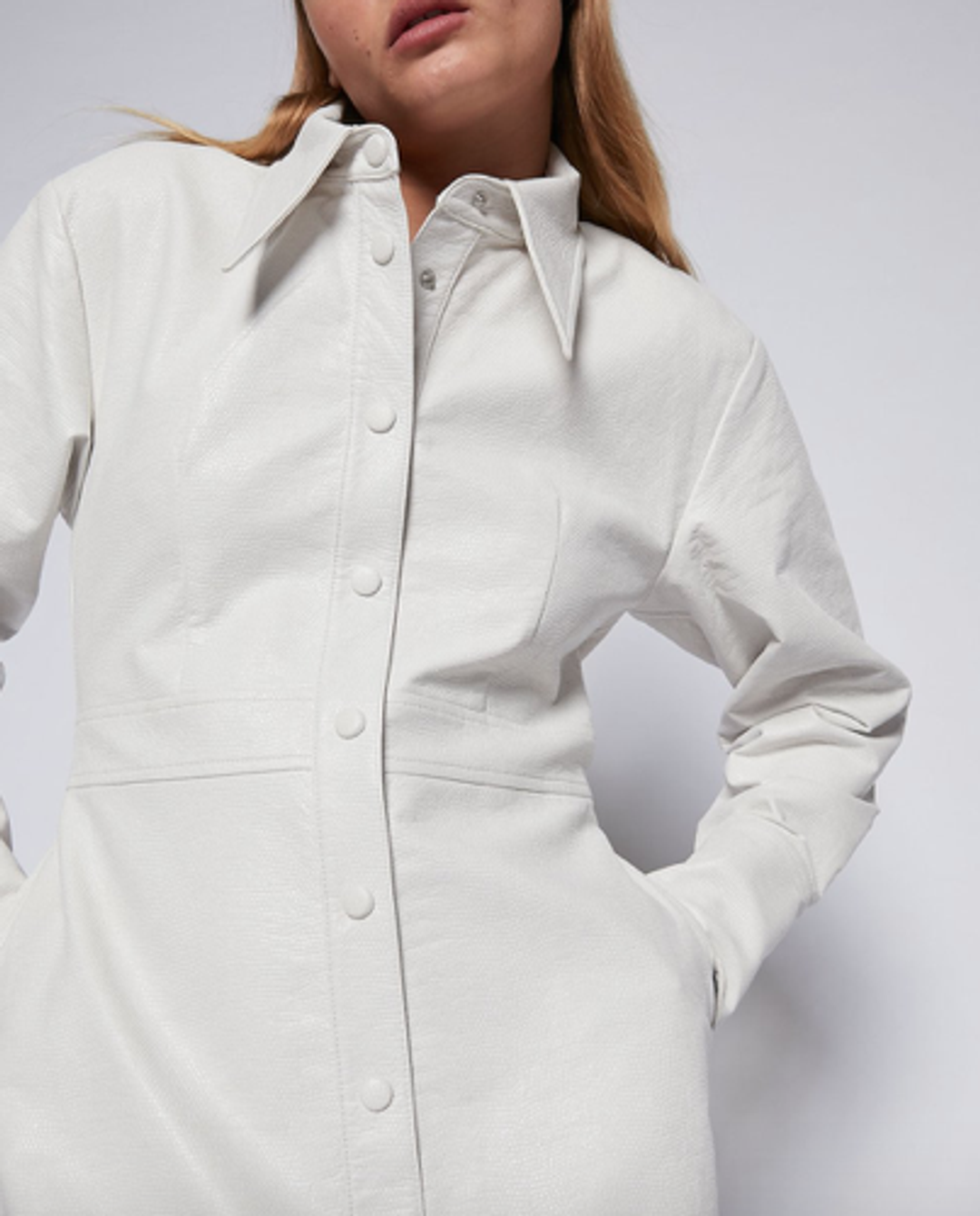 Scanlan Theodore Faux Reptile Shirt Dress Cream Size 8 for rent on The Volte - main image