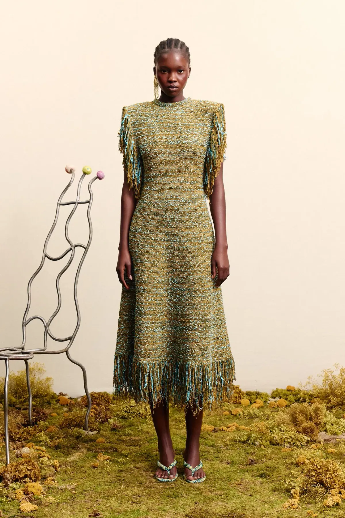 Alemais Nieve Sequin Knit Midi Dress in Khaki Size S / AU 8 for rent on The Volte - main image