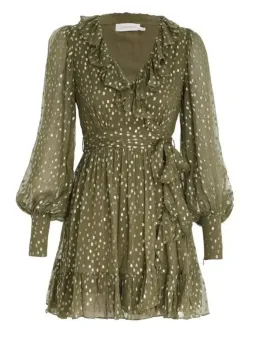 Zimmermann Lurex Wrap Mini Dress Khaki Size 3 AU fit 10 - 14 for rent on The Volte - image 4