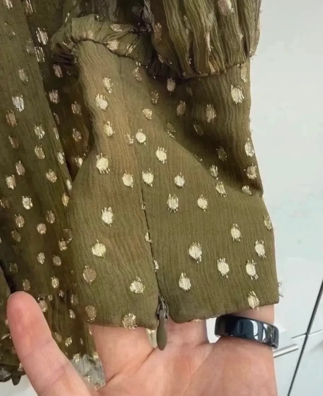Zimmermann Lurex Wrap Mini Dress Khaki Size 3 AU fit 10 - 14 for rent on The Volte - main image