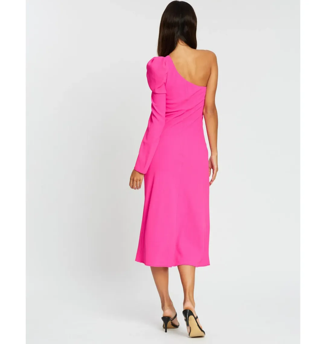By Johnny Abby Asymmetric Sleeve Bias Dress Pink Size AU 12  for rent on The Volte - main image