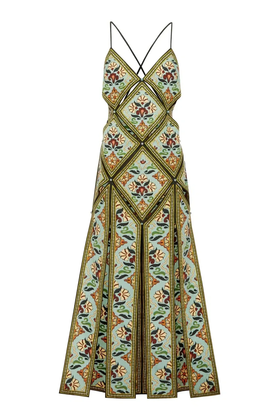 ALEMAIS Cece Exclusive Midi Slip Dress Green Multi Size 8 AU for rent on The Volte - main image