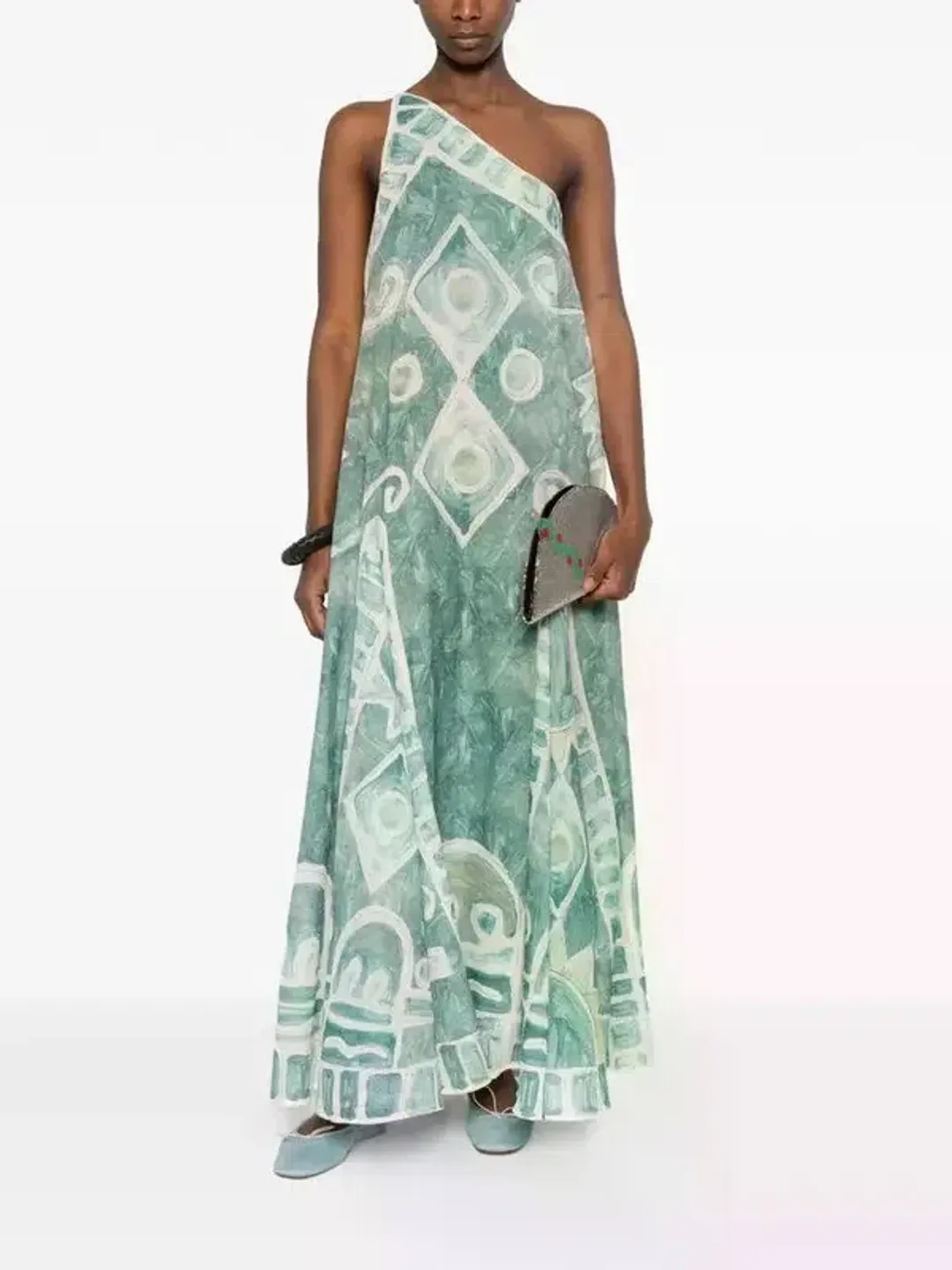 ALEMAIS Samira One Shoulder Gown Blue Print Size 10 AU for rent on The Volte - main image