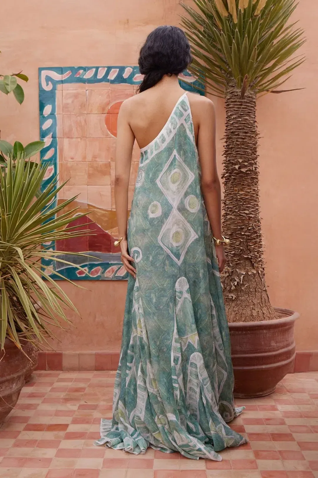 ALEMAIS Samira One Shoulder Gown Blue Print Size 10 AU for rent on The Volte - main image