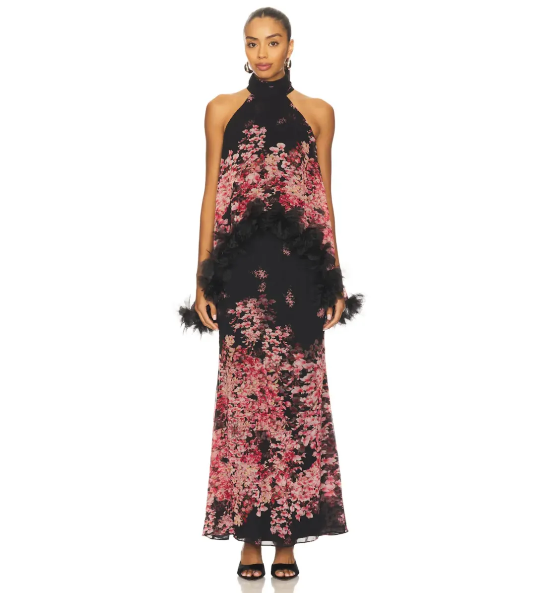 Elliatt Tulsia Cape Maxi Dress in Red and Black Multi Size S/AU8 for rent on The Volte - main image