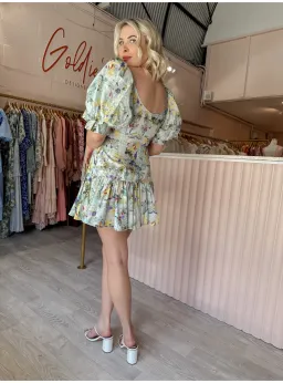 Leo and Lin Verde Puff Sleeve Mini Dress Floral Size AU 12 for rent on The Volte - image 3