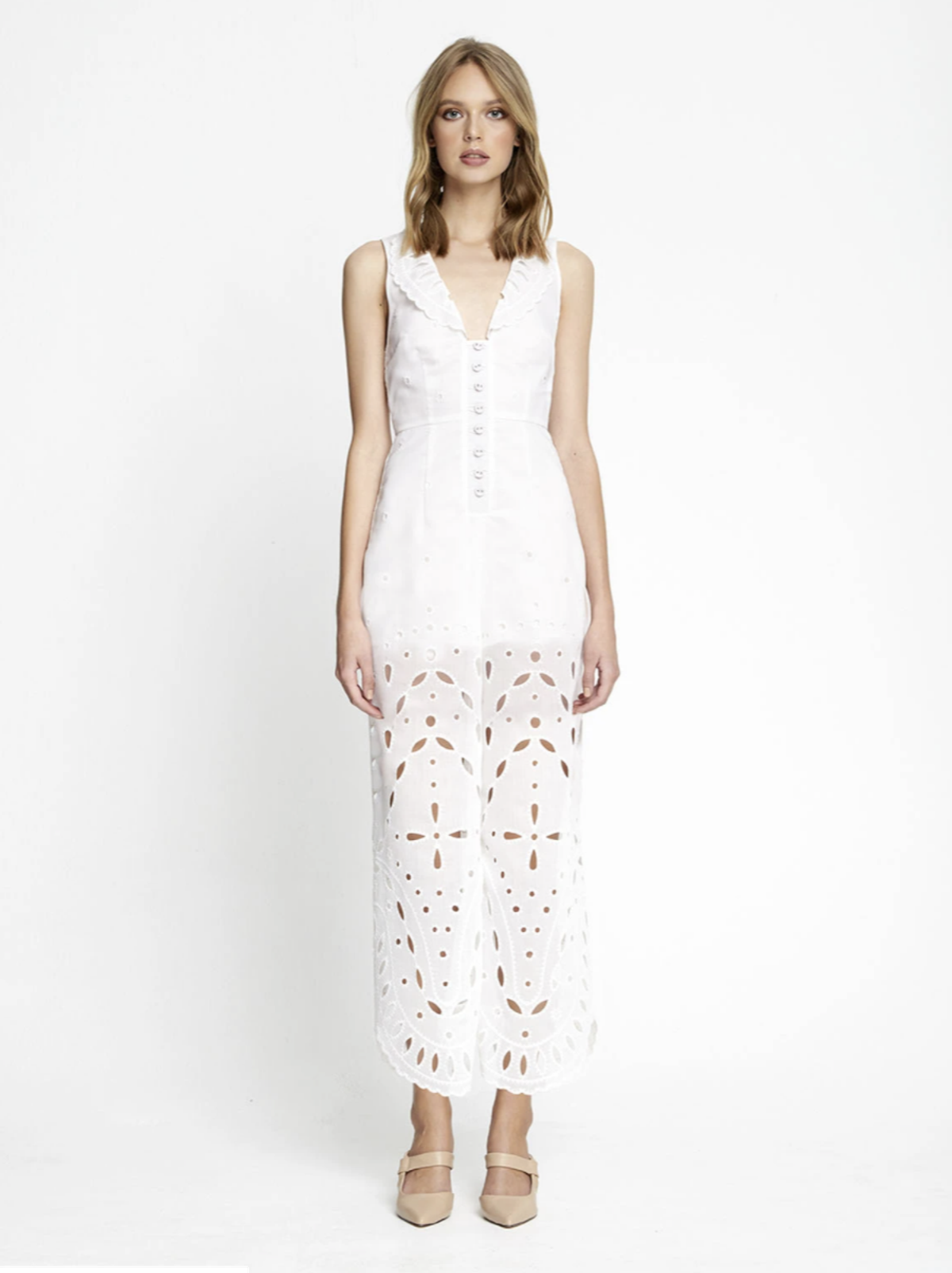 Alice McCall Porcelain Moonchild Jumpsuit White Size 8 for rent on The Volte - main image