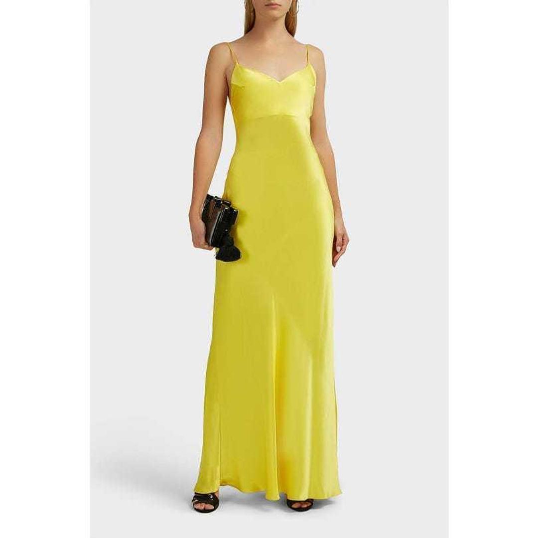 Rasario Draped Silk Slip Dress Yellow Size 6 for rent on The Volte - main image