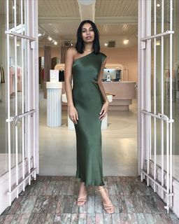 Bec & Bridge Delphine Asymmetric Midi Dress Green Size 6 for rent on The Volte - image 1