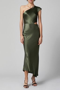 Bec & Bridge Delphine Asymmetric Midi Dress Green Size 6 for rent on The Volte - image 2