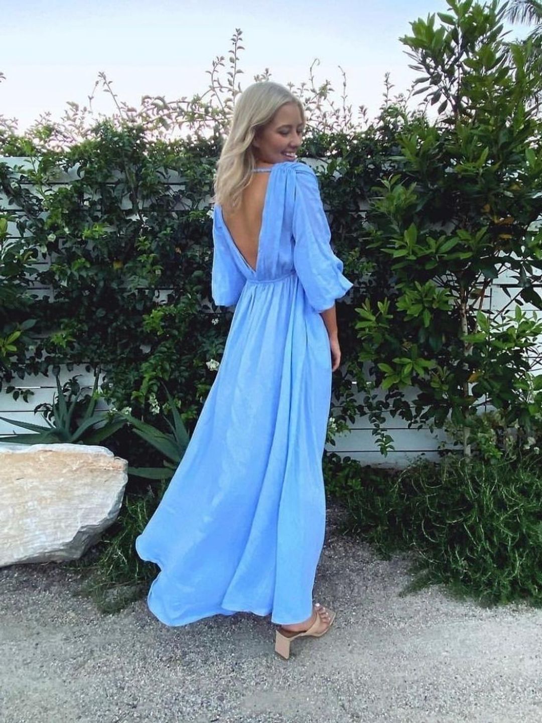 Scanlan Theodore Italian Linen Low Back Dress Blue Size 8 for rent on The Volte - main image