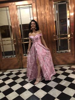 Bariano Ball Gown Jacquard Off-the-Shoulder Pink Size 6 for rent on The Volte - image 4