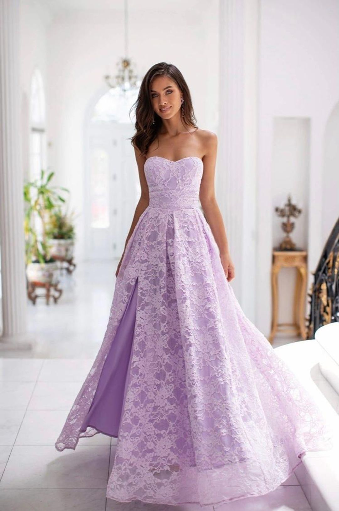 Alamour the Label Milia Lace Gown Dress Lilac Size 6 for rent on The Volte - main image