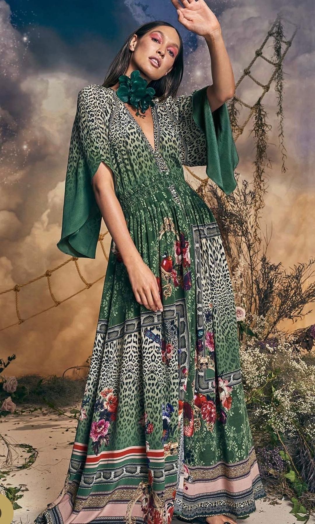 Camilla Tales of Time Long Dress with Smocked Waist Size L / AU 14 for rent on The Volte - main image