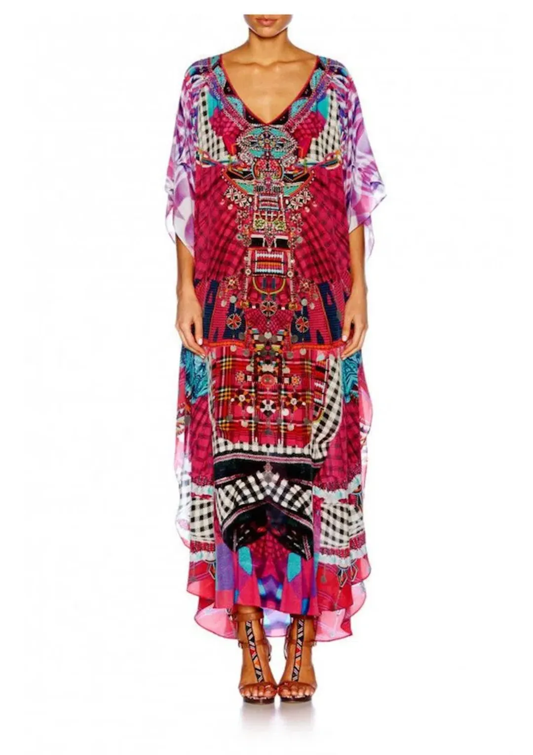 Camilla Discotheque Long V Neck Kaftan Print Size 16 for rent on The Volte - main image