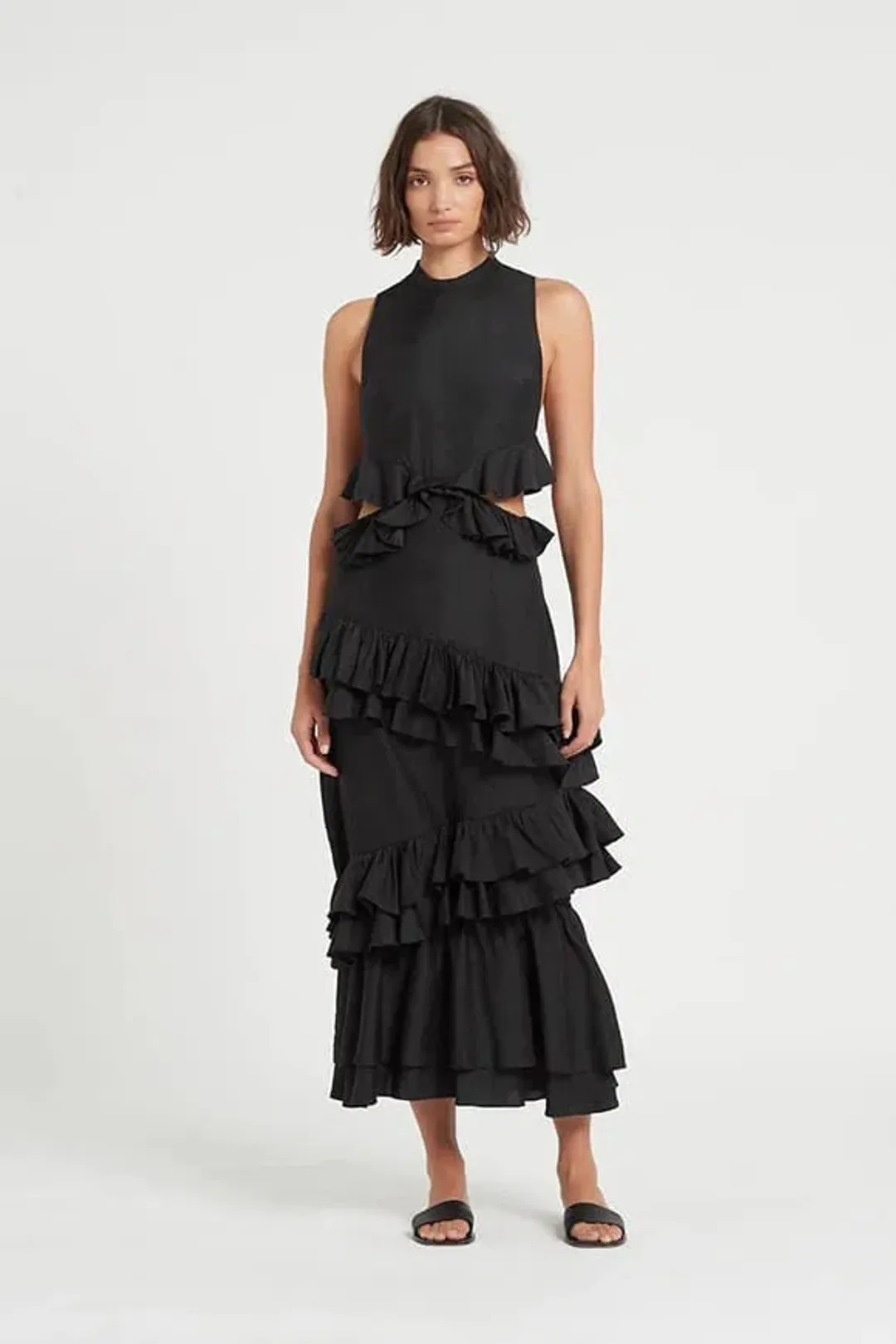 Sir The Label Amaris Ruffle Gown Midi Dress Black Size 4 / AU 14 for rent on The Volte - main image