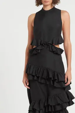 Sir The Label Amaris Ruffle Gown Midi Dress Black Size 4 / AU 14 for rent on The Volte - image 3