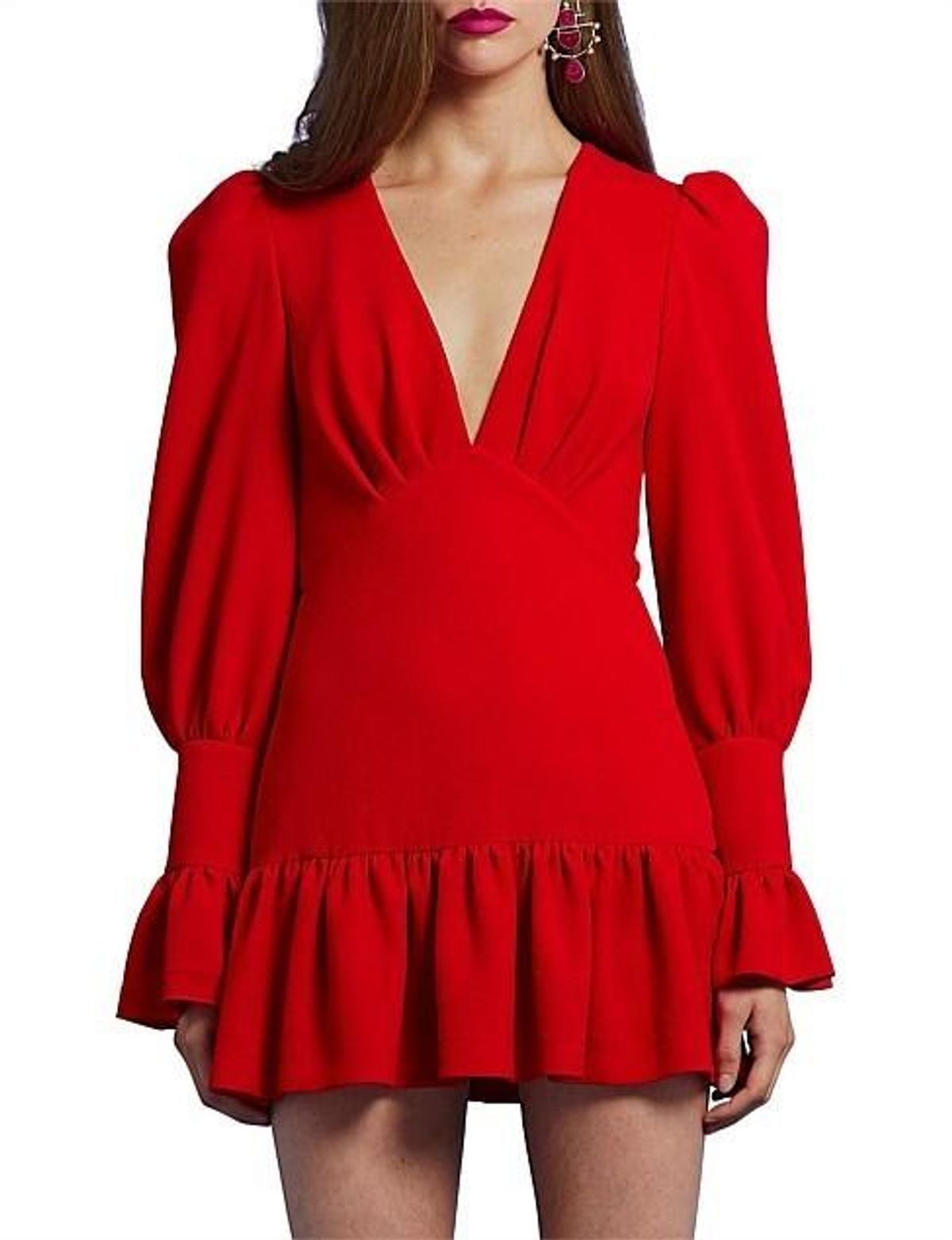By Johnny Anna V Tulip Sleeve  Dress Red Size 6 for rent on The Volte - main image