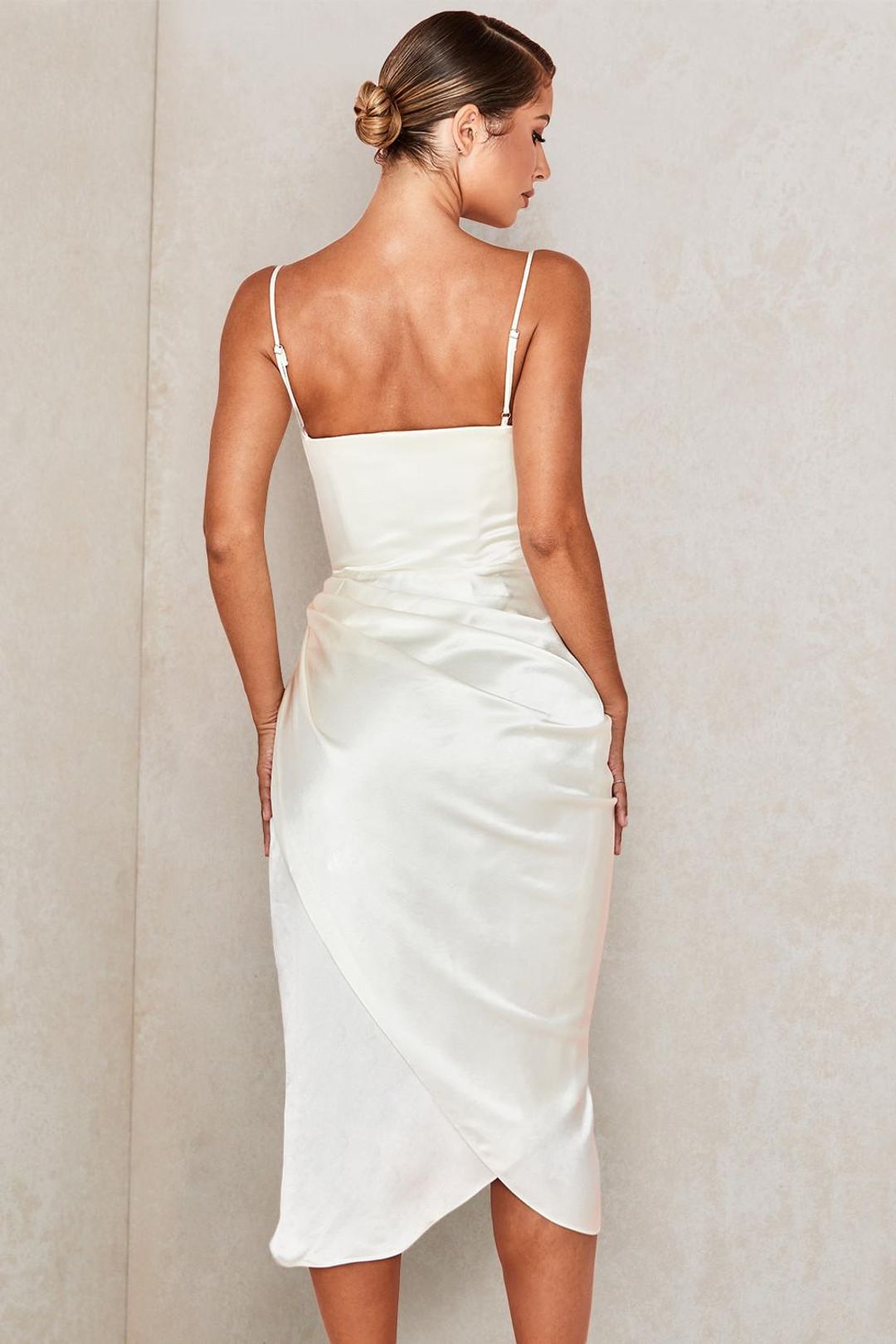 House Of CB Reva Satin Balcony Corset Midi Dress Ivory Size S / Au 8 for rent on The Volte - main image