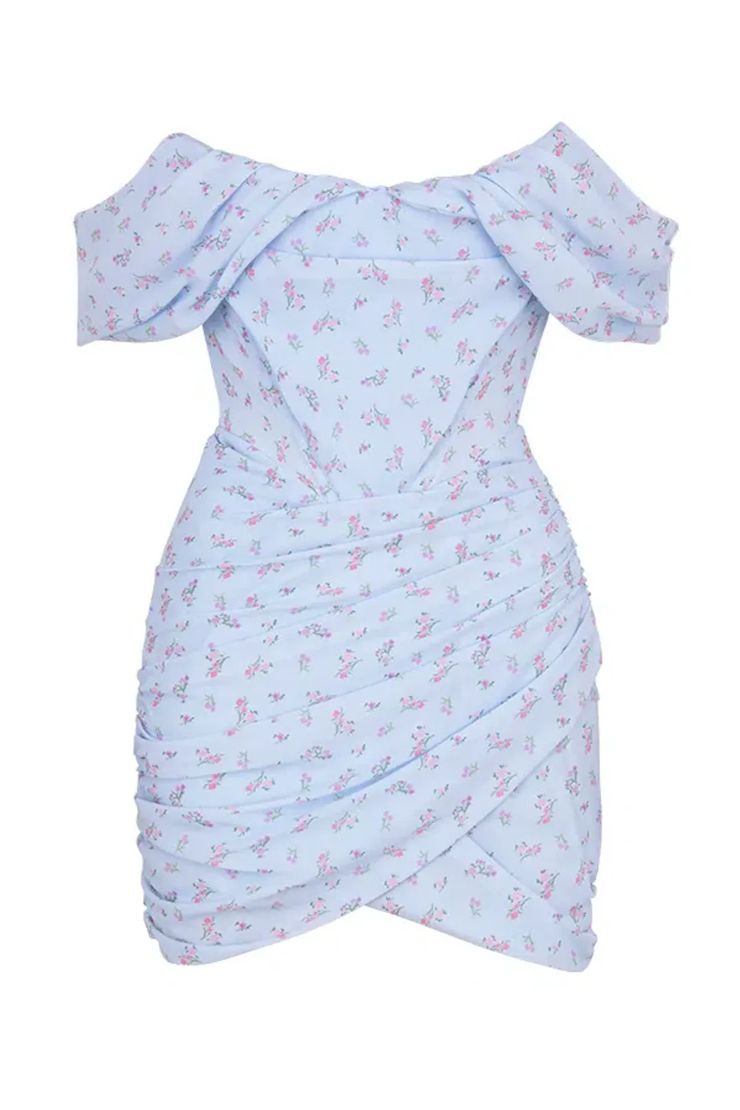 House of CB Luna Draped Corset Mini Dress Blue Floral Size 8 for rent on The Volte - main image