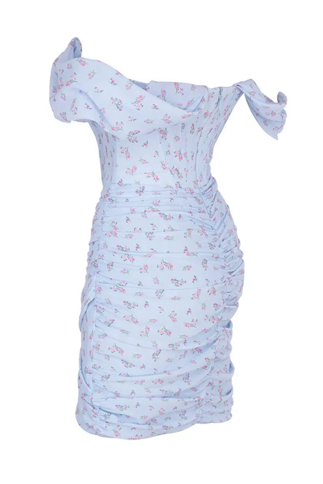 House of CB Luna Draped Corset Mini Dress Blue Floral Size 8 for rent on The Volte - main image
