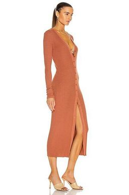 Enza Costa Silk Rib Cardigan Midi Dress Brown Size 8 for rent on The Volte - image 2