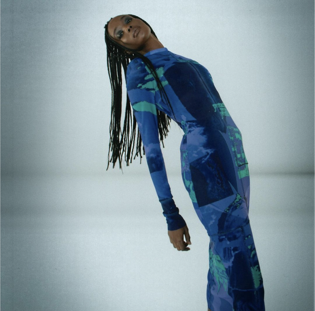 Danielle Guizio Mesh Long Sleeve Dress Blue Size 8 for rent on The Volte - main image