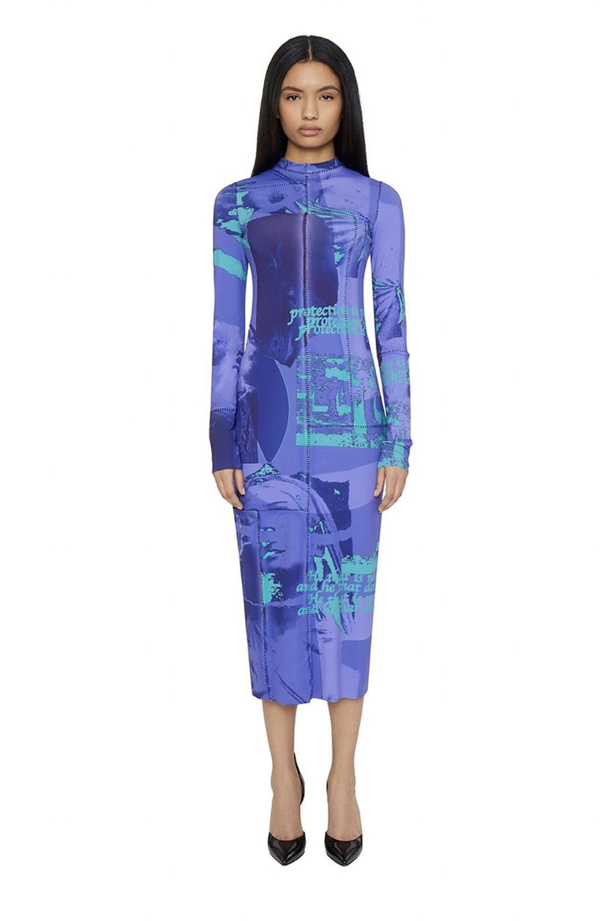 Danielle Guizio Mesh Long Sleeve Dress Blue Size 8 for rent on The Volte - main image