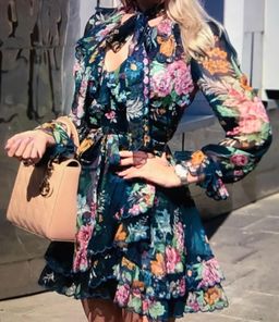Zimmermann Wavelength Scallop Ruffled Wrap Around Mini Dress Teal Daphne Floral Print Size 1 / AU 10 for rent on The Volte - image 3