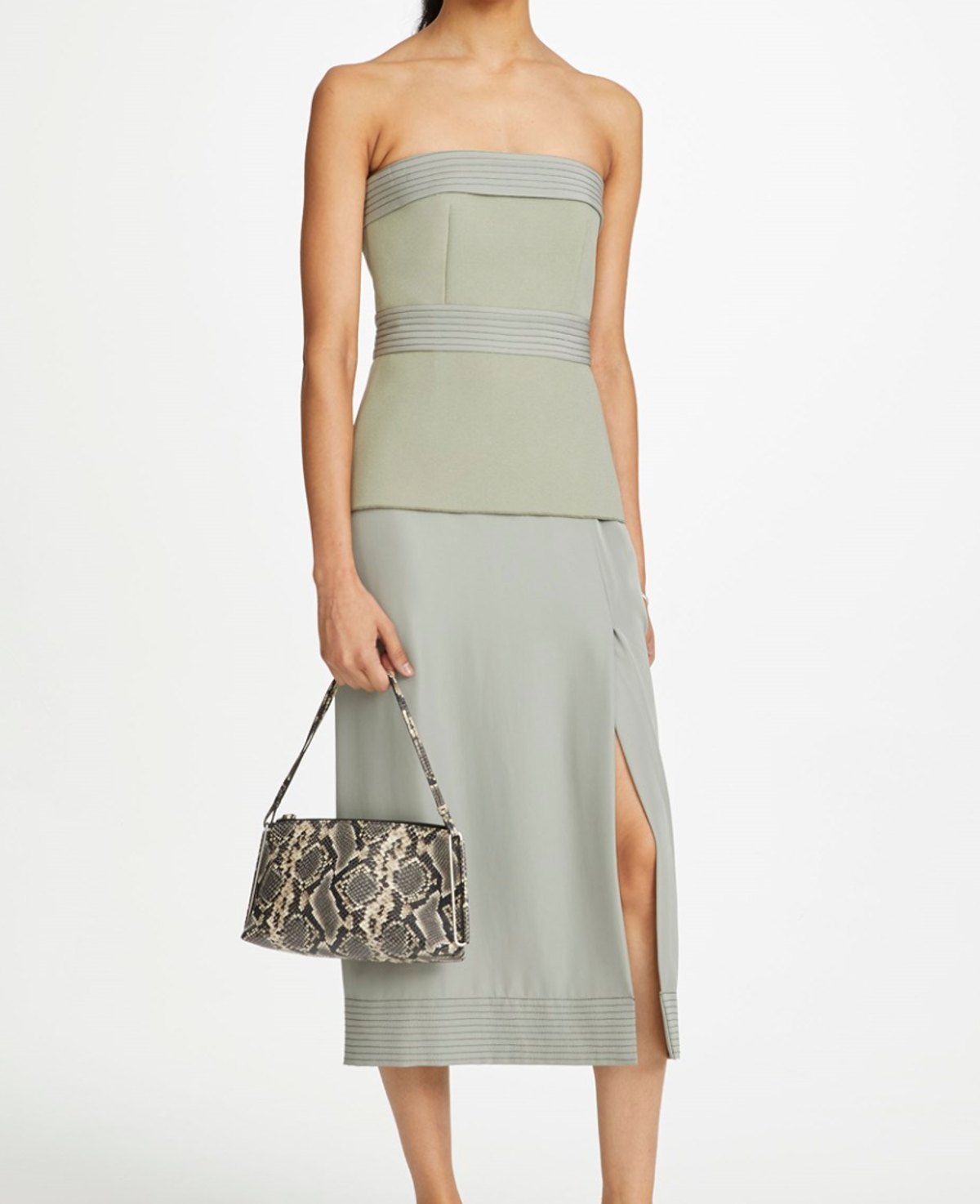 Dion Lee Belted Stitch Strapless Dress Green Size 10 for rent on The Volte - main image