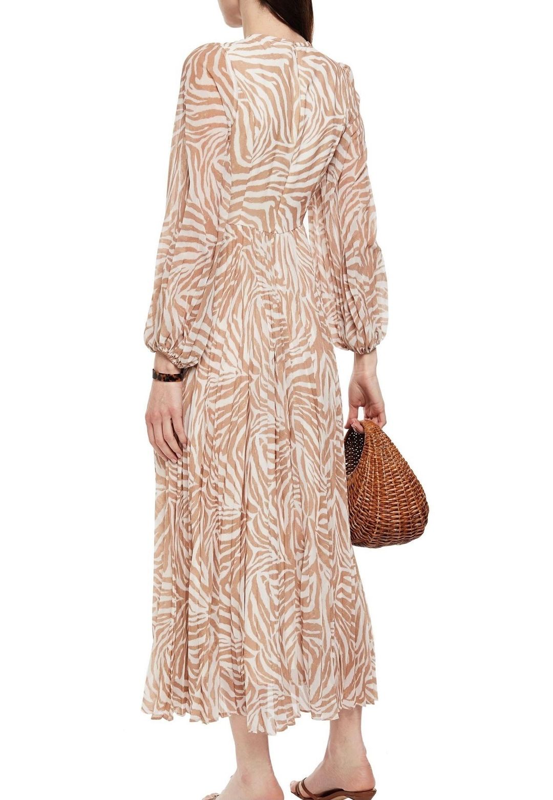 Zimmermann Sunray Long Sleeve Midi Dress Sand/Zebra Print Size 8 for rent on The Volte - main image