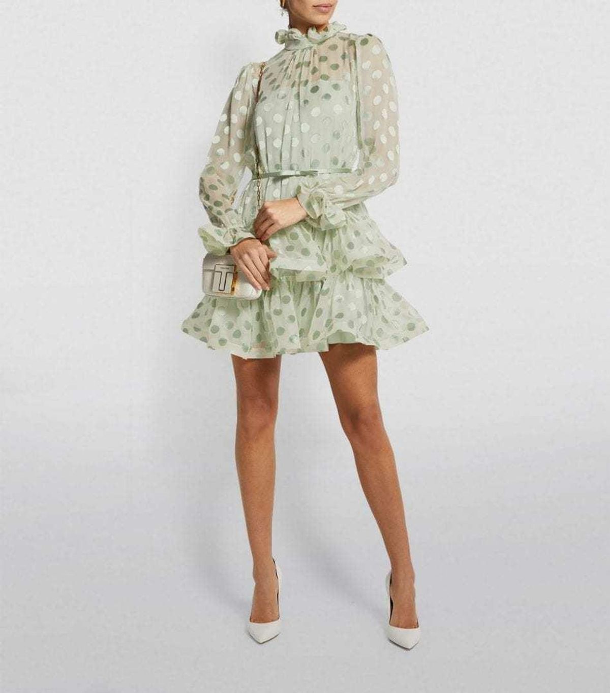 Zimmermann Polka Dot Lovestruck Fluted Mini Dress Mint Green Size 0 / AU 8 for rent on The Volte - main image