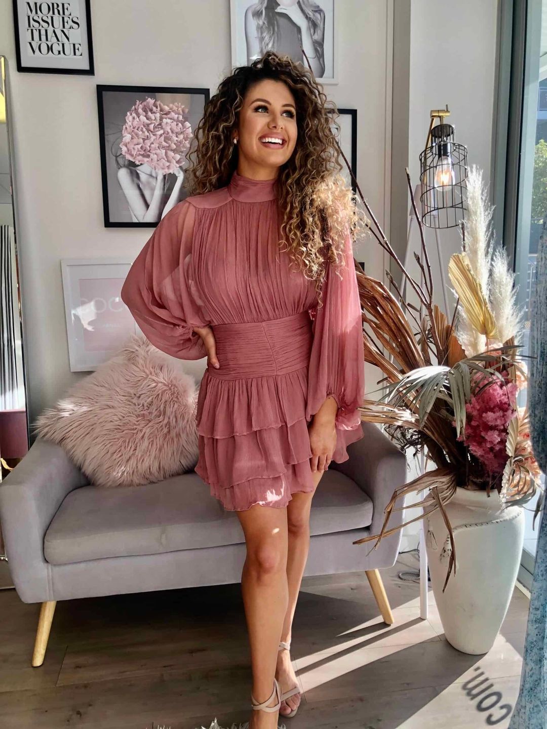 Shona Joy Olympia Long Sleeve Mini Dress Pink Size 8  for rent on The Volte - main image
