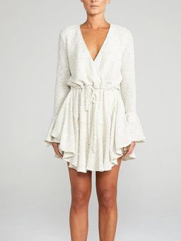 Shona Joy Aimee Frill Cuff Drawstring Mini Dress White Size 12 for rent on The Volte - image 1
