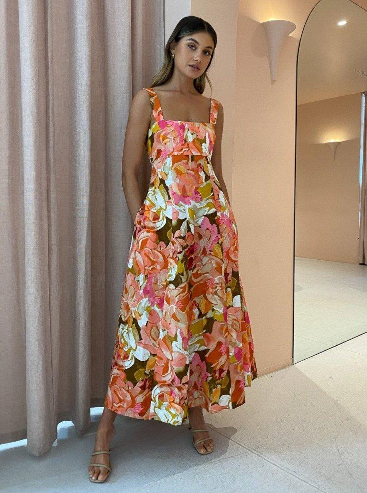 Acler Tate Dress Pink Bouquet Print Size 12 for rent on The Volte - main image