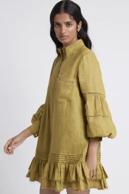 Aje Lotus Shirt Dress in Olive Green - Size 6 for rent on The Volte - image 2