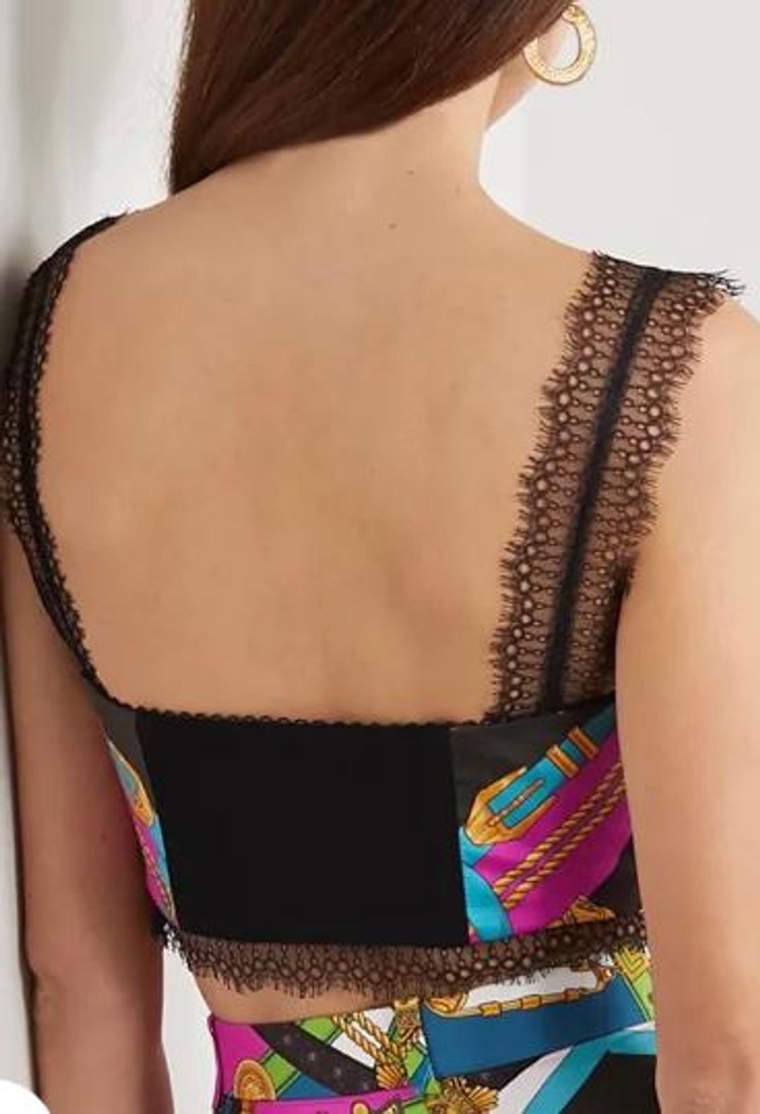 VERSACE Lace-trimmed printed silk-twill bustier top Size 8 for rent on The Volte - main image