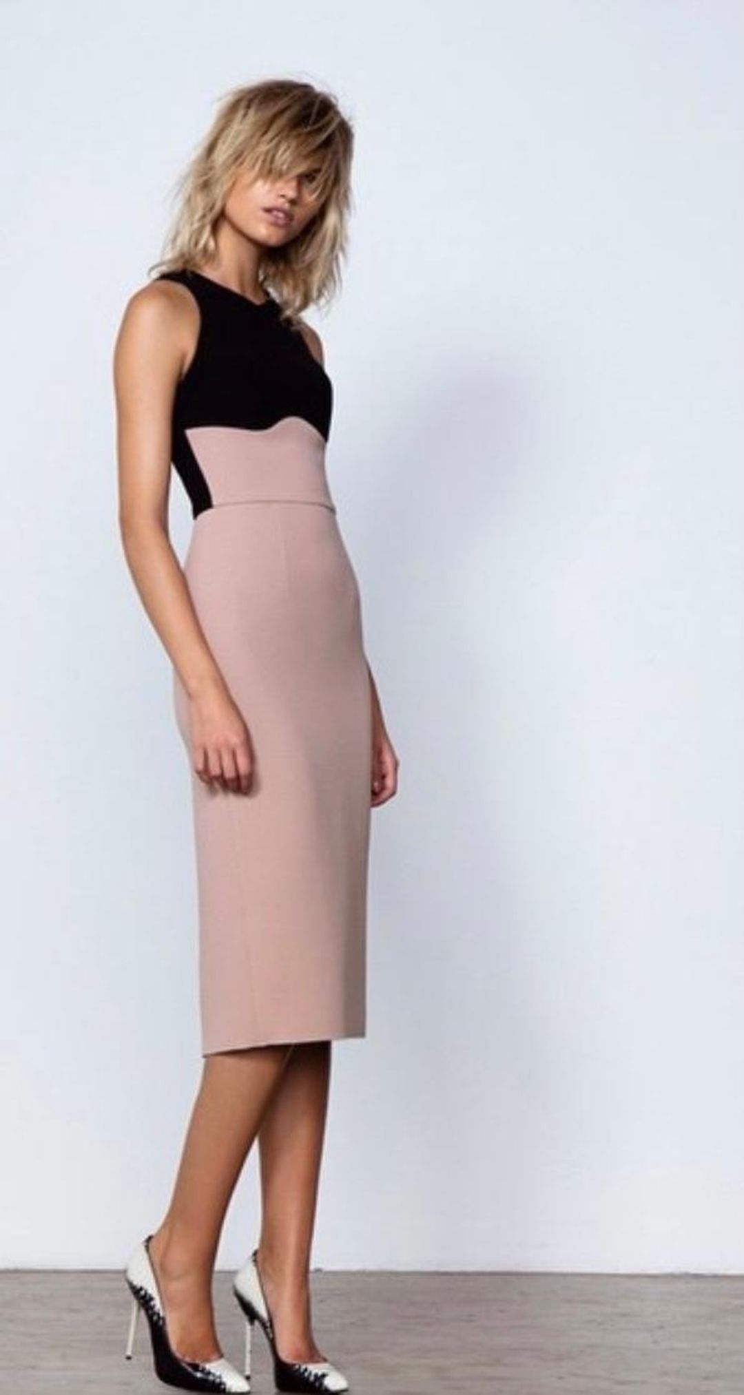 Yeojin Bae - Two Tone Milla Crepe Dress Beige  for rent on The Volte - main image