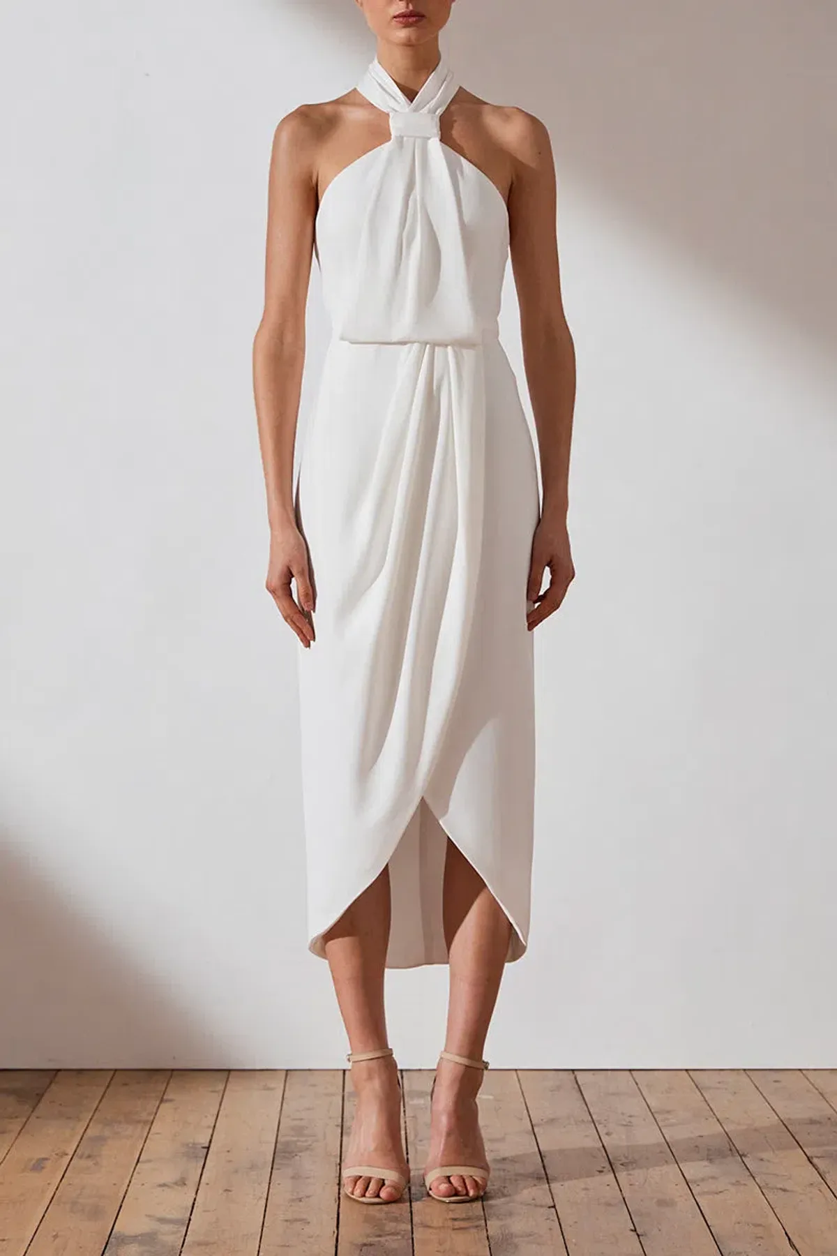 Shona Joy Core Knot Draped Dress White Size 6 for rent on The Volte - main image