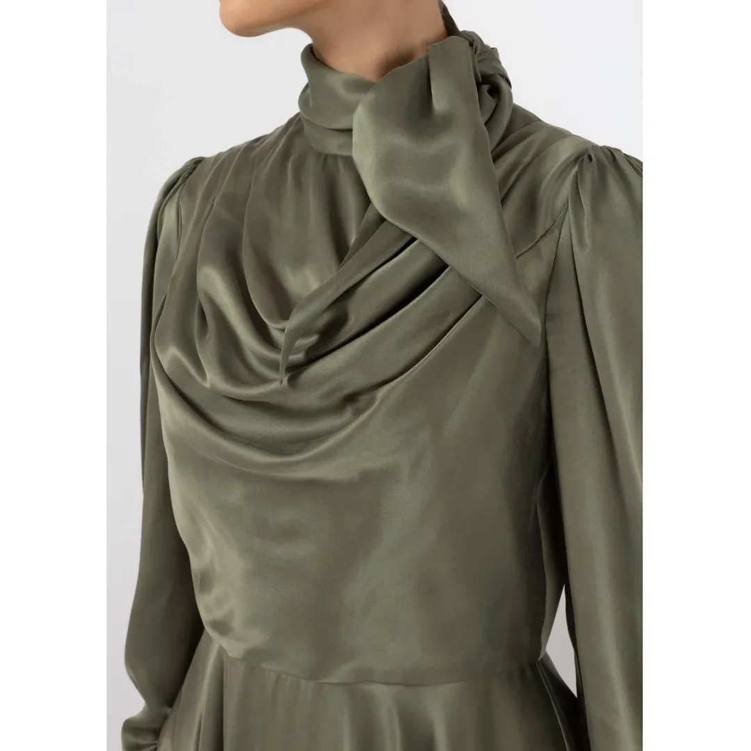 Zimmermann Scarf Swing Mini Dress Olive Green Size 0 / AU 8 for rent on The Volte - main image