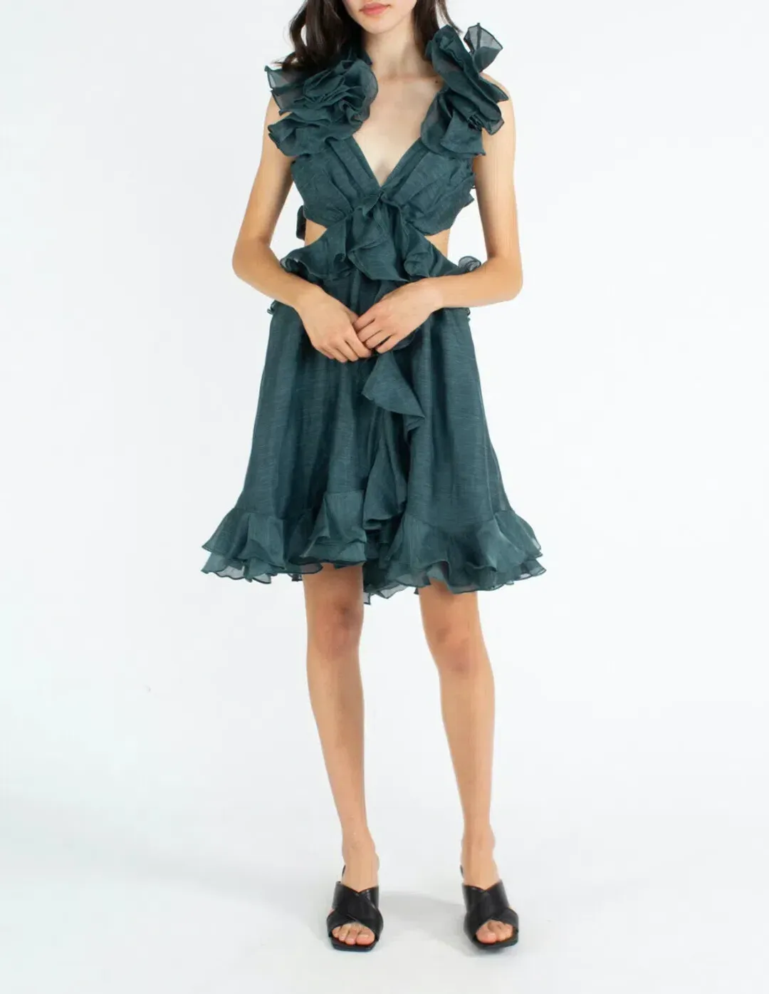 Zimmermann Ladybeetle Ruffle Mini Dress Green Size 0P / Au 6 for rent on The Volte - main image